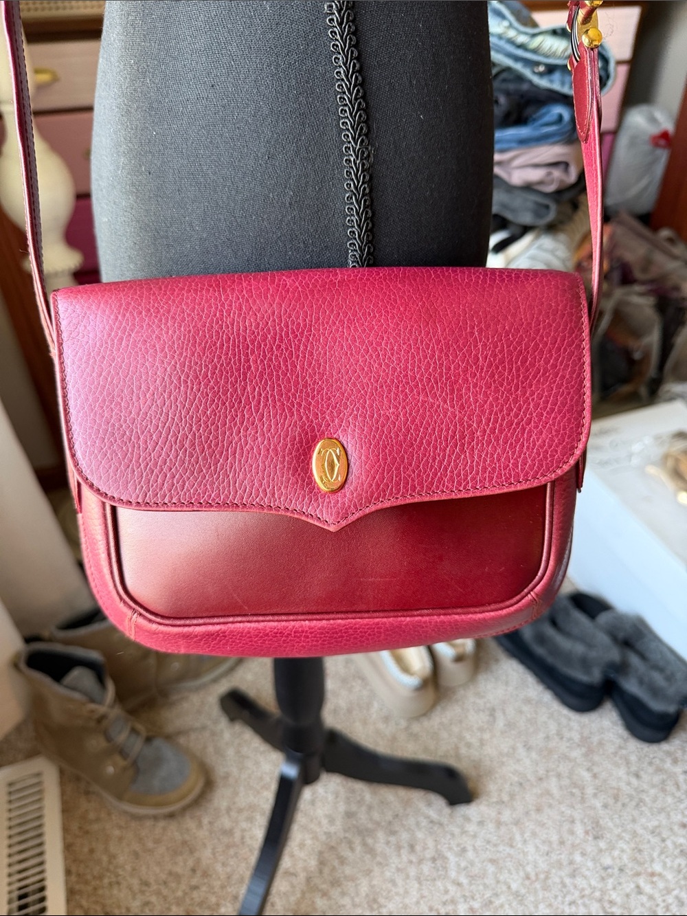 Cartier Women's Crossbody in Rich Burgundy with Gold Hardware